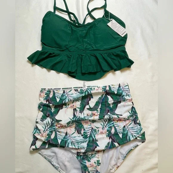 NWT CocoShip size XL green tropical bikini swimsuit - Picture 2 of 11